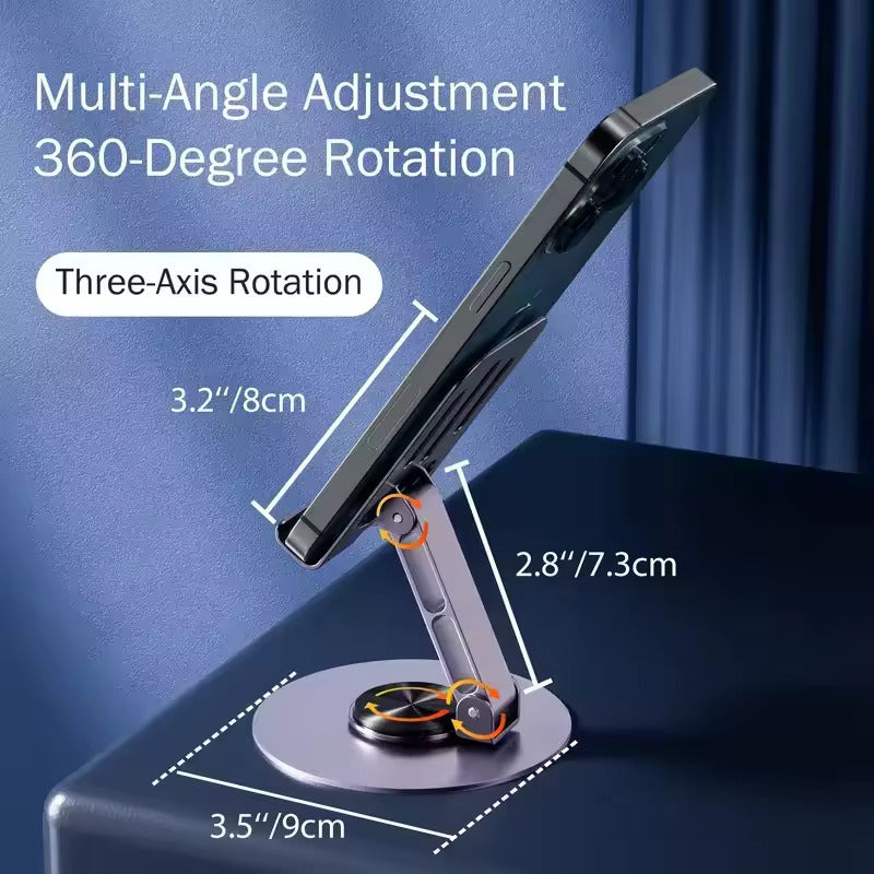 Soporte de teléfono de escritorio plegable portátil de aleación de aluminio, compacto, todo metálico, ajustable en múltiples ángulos.